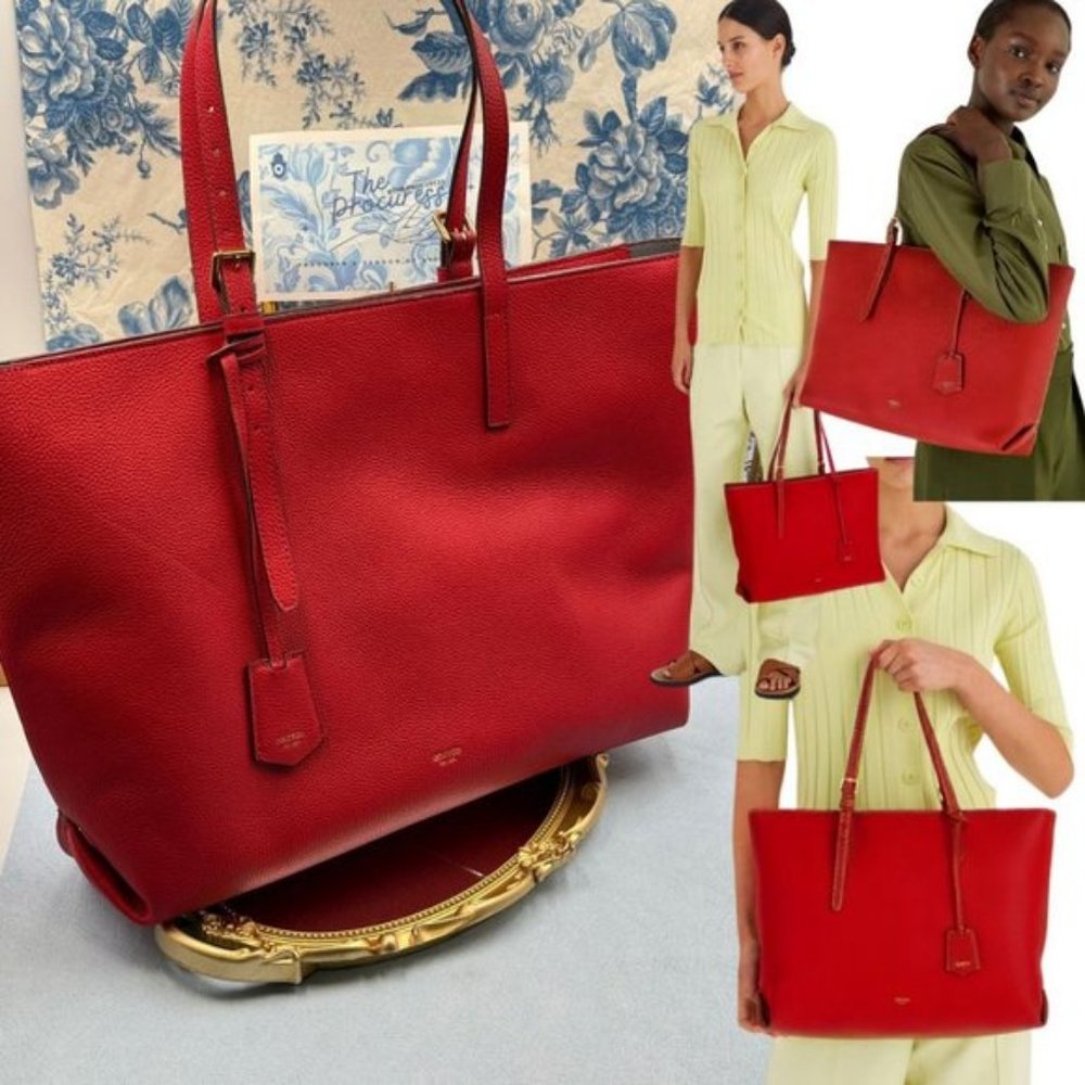 🆕 OROTON 🧿 NWOT Margot Medium Zip Tote Bag, Red Leather